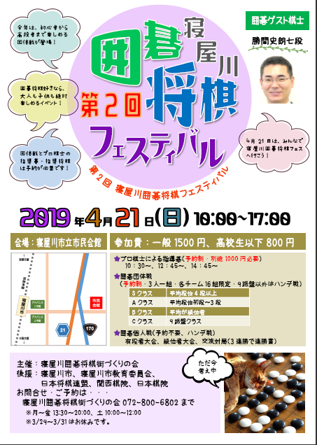 第2回寝屋川囲碁将棋フェスティバルのポスター